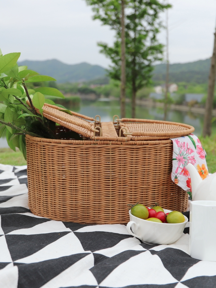 Basket Bag Wicker - FenEr Wicker Camping Picnic Basket with