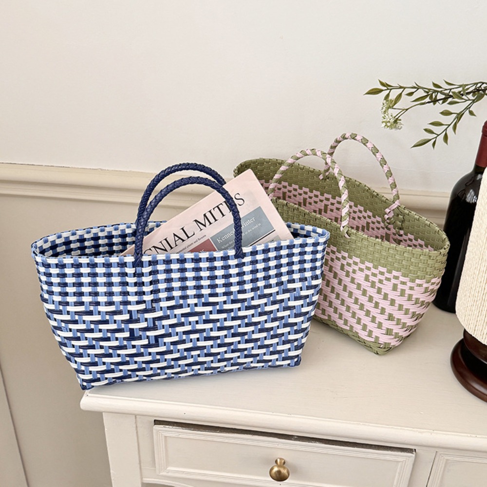 Basket Bag Wicker - Cute PVC Handbag Weave Bag Large