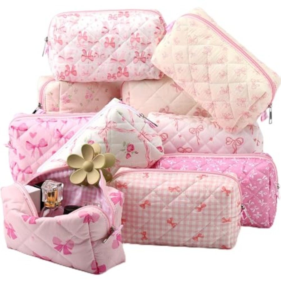 Women Bags For Women - 10 Pcs Quilted Makeup Bag Bulk