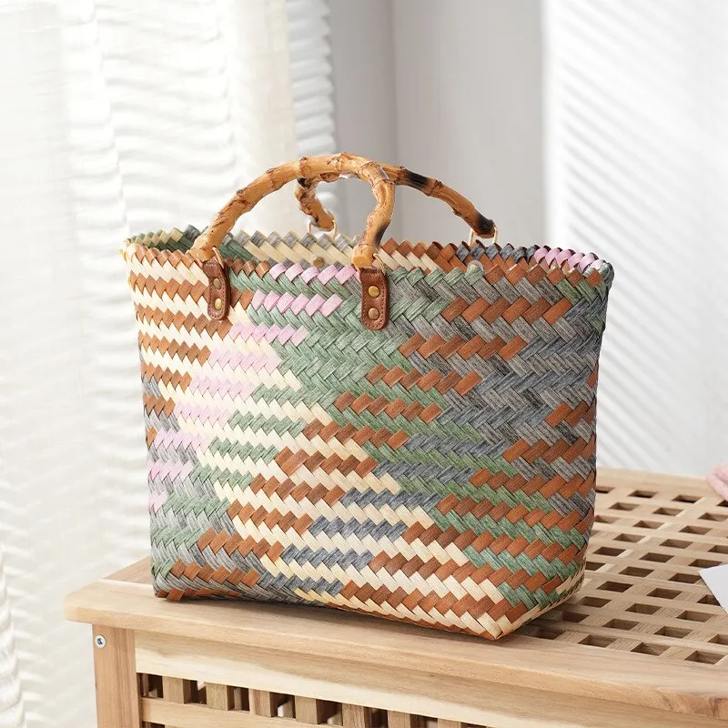 Vintage Bamboom Handle Rattan  – Basket Bag Wicker recenzja i cena