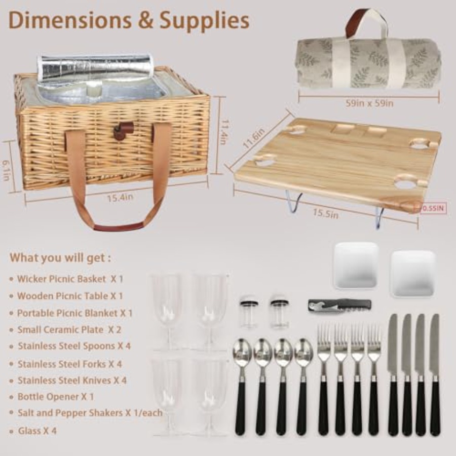 Wicker Picnic Basket for 4 wit – Basket Bag Wicker recenzja i cena