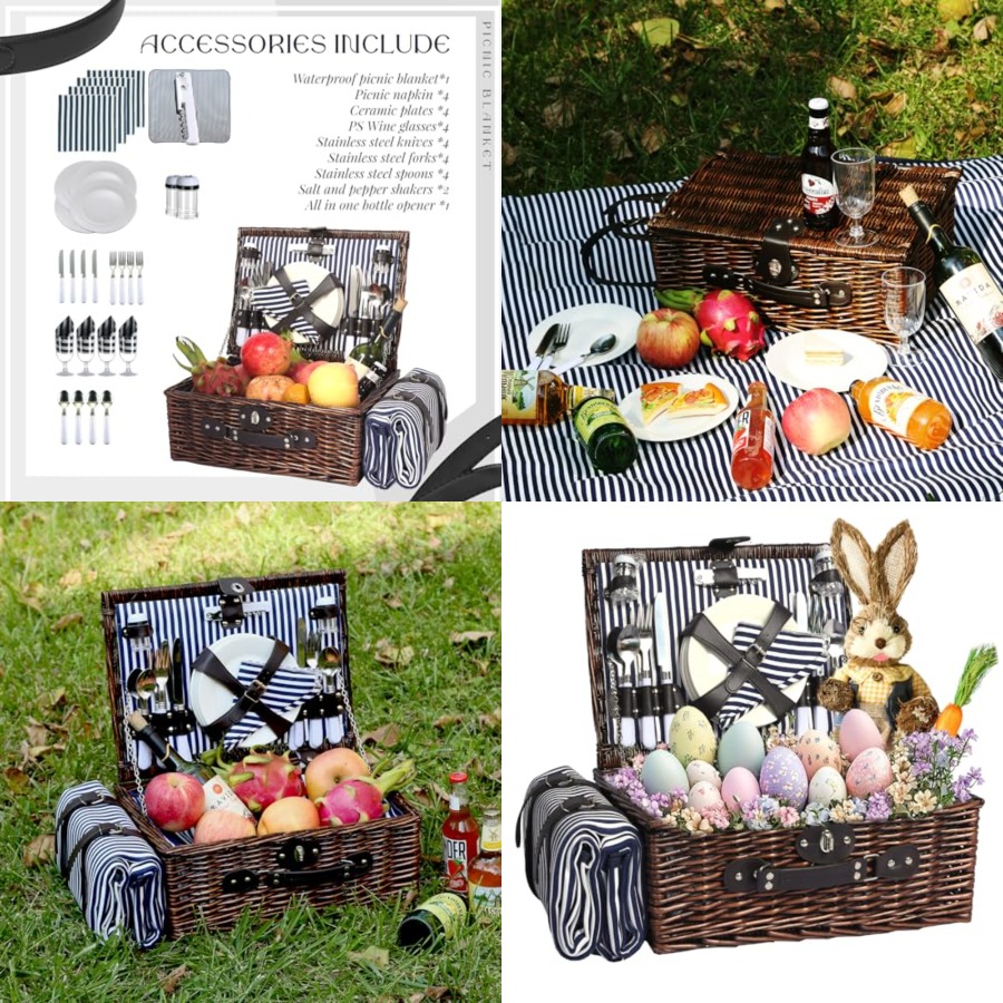 Picnic Basket Set for 4 with W – Basket Bag Wicker recenzja i cena