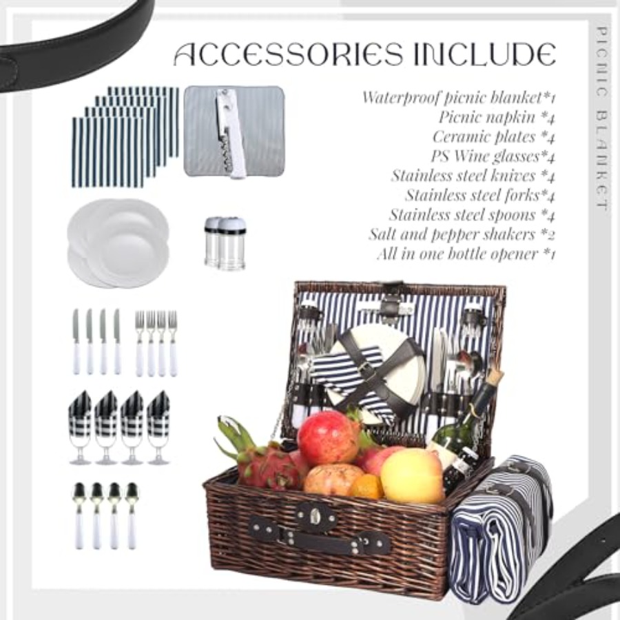 Picnic Basket Set for 4 with W – Basket Bag Wicker recenzja i cena